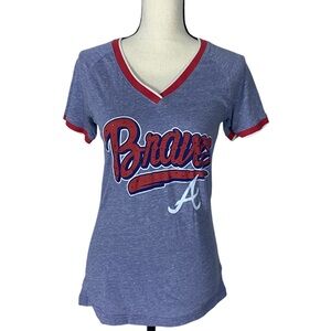 Atlanta Braves Women's Blue and Red V-Neck Top